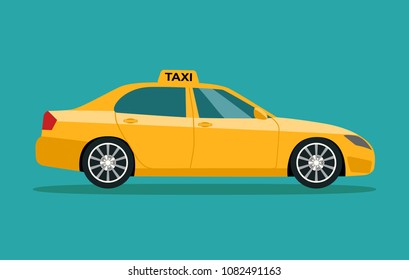 Taxi side view. Taxi service.Vector flat style illustration