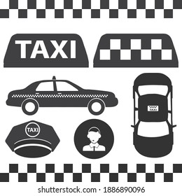 Taxi sign, assorted taxi icons. Vector illustration. Vector.