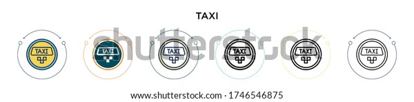 Taxi sign icon in
filled, thin line, outline and stroke style. Vector illustration of
two colored and black taxi sign vector icons designs can be used
for mobile, ui, web