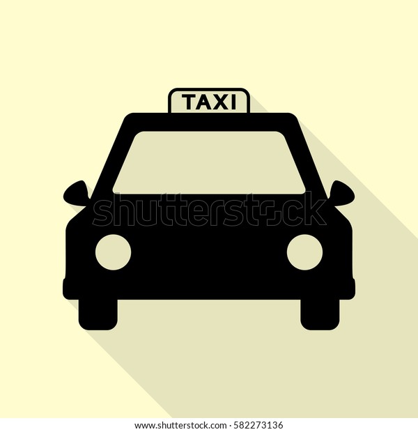 Taxi sign illustration. Black icon with flat\
style shadow path on cream\
background.