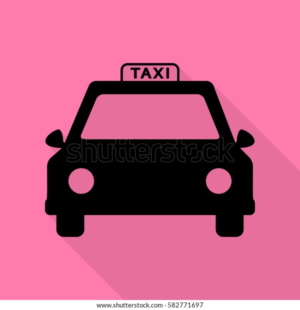 Taxi sign illustration. Black icon with flat\
style shadow path on pink\
background.