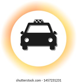 Taxi sign illustration. Dark icon with shadow on the glowing circle button. Illustration.
