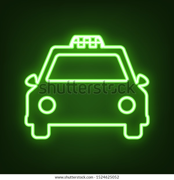 Taxi sign illustration. Green neon icon in\
the dark. Blurred lightening.\
Illustration.