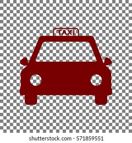 Taxi sign illustration. Maroon icon on transparent background.