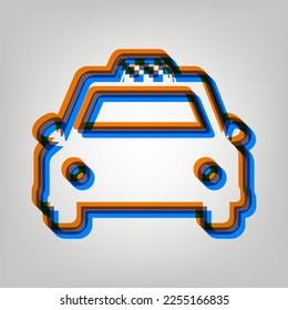 Taxi sign illustration. Stroked Icon in orange, azure and old lavender Colors at gray Background. Illustration.