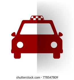 Taxi sign illustration. Vector. Bordo icon on white bending paper background.
