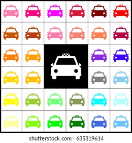 Taxi sign illustration. Vector. Felt-pen 33 colorful icons at white and black backgrounds. Colorfull.