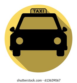 Taxi sign illustration. Vector. Flat black icon with flat shadow on royal yellow circle with white background. Isolated.