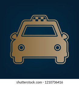 Taxi sign illustration. Vector. Golden icon and border at dark cyan background.