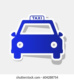 Taxi sign illustration. Vector. New year bluish icon with outside stroke and gray shadow on light gray background.