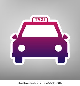 Taxi sign illustration. Vector. Purple gradient icon on white paper at gray background.