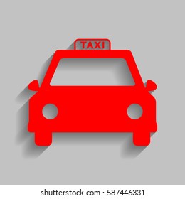 Taxi sign illustration. Vector. Red icon with soft shadow on gray background.