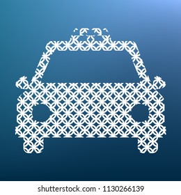 Taxi sign illustration. Vector. White textured icon at lapis lazuli gradient background.