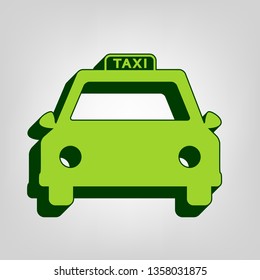Taxi sign illustration. Vector. Yellow green solid icon with dark green external body at light colored background.