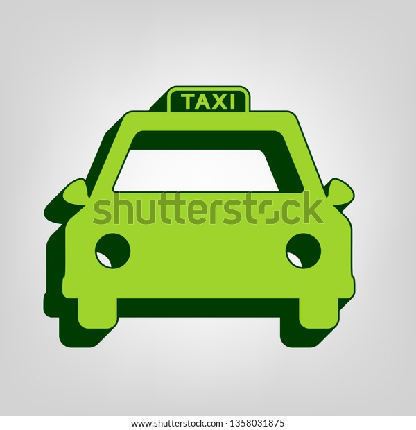 Taxi sign\
illustration. Vector. Yellow green solid icon with dark green\
external body at light colored\
background.