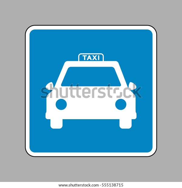 Taxi sign illustration. White icon on blue\
sign as background.