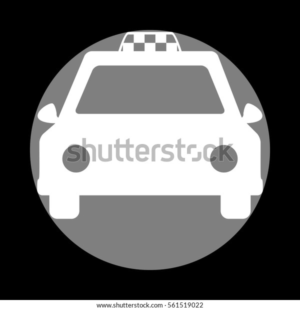 Taxi sign\
illustration. White icon in gray circle at black background.\
Circumscribed circle.\
Circumcircle.