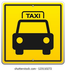 Taxi Sign in New York - Illustration of Yellow Taxicab Roadsign with black car