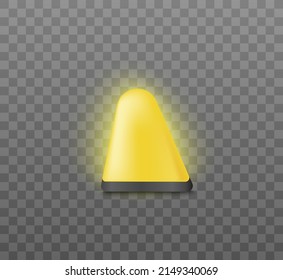 Taxi sign side view with illumination, realistic 3d vector illustration isolated on transparent background. Yellow sign for car rooftop. Transportation service identification mark.