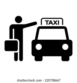 Taxi Sign Silhouette - Travel Illustration of a taxi cab and passenger waving
