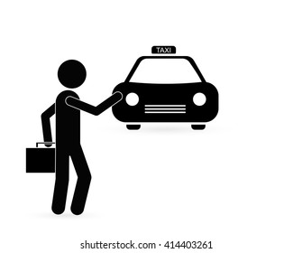 Taxi Sign Silhouette - Travel Illustration of a taxi cab and passenger waving