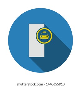 Taxi Station Icon. Flat Circle Stencil Design With Long Shadow. Vector Illustration.