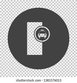 Taxi station icon. Subtract stencil design on tranparency grid. Vector illustration.