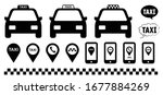 Taxi station and parking for taxis cars point Waiting cabstand meter zone Funny parking city area Taxi stand rank Vector signs Point service concept icons Street traffic 24-7 24 car cab-stand drivers 