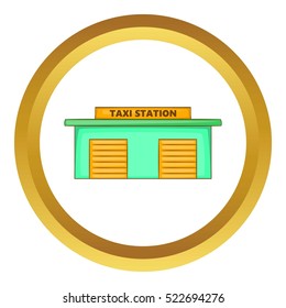 Taxi station vector icon in golden circle, cartoon style isolated on white background