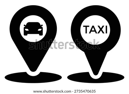 Taxi Stop Location Icon Vector, Taxi Cab Map Pin Symbol Isolated on White Background