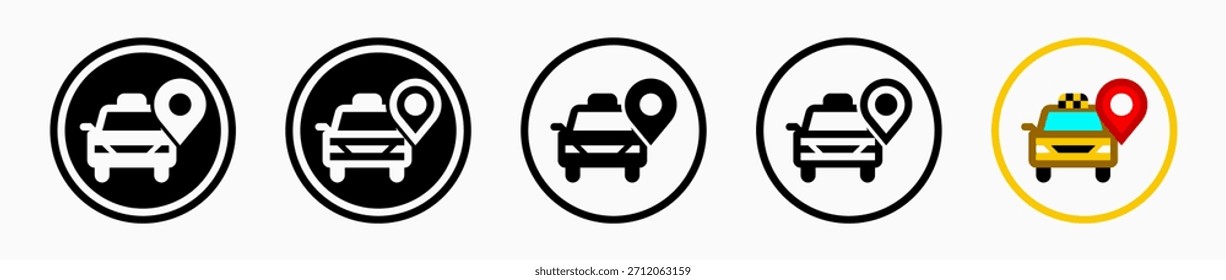 Iconos de Locación de parada de taxi: Ilustración vectorial de iconos de ubicación de parada de taxi con fondo blanco