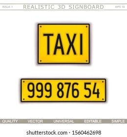 Taxi. Stylized car license plate. Top view. Vector design