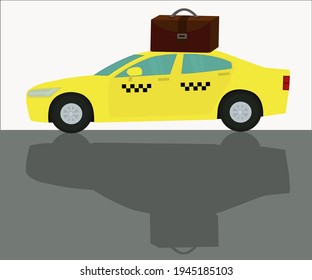 A taxi with a suitcase.