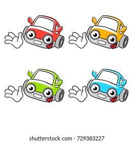 Taxi symbol, funny smiling car set, isolated, icon