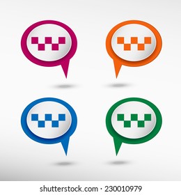 Taxi symbol on colorful chat speech bubbles 
