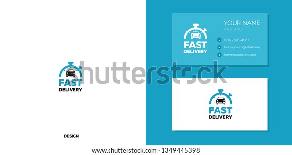 Taxi time logo and\
business card on a white background in blue. The concept of ideas\
fast delivery. Trendy flat style for graphic design, website, user\
interface.