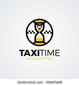 Taxi time logo. Taxi character. Taxi men.