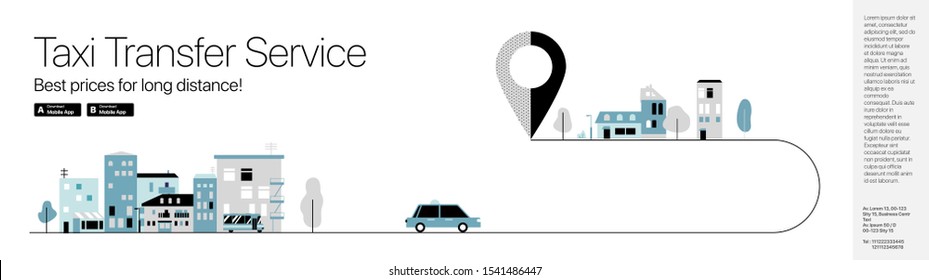 Taxi Transfer Service.  Minimalistic vector illustration in monochrome tones in a flat style.  Banner, advertising sign, poster, web banner.