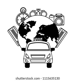 taxi transport around of world camera ticket compass