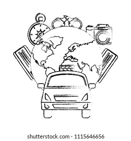 taxi transport around of world camera ticket compass