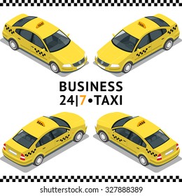 Taxi transport, service. Taxi car. Flat 3d isometric vector illustration. For infographics and design games.