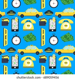 Taxi Transportation Service Background Pattern on a Blue For Your Business Flat Design Style. Vector illustration