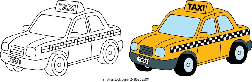 Taxi, transportation, vehicle, outline coloring page for kids 