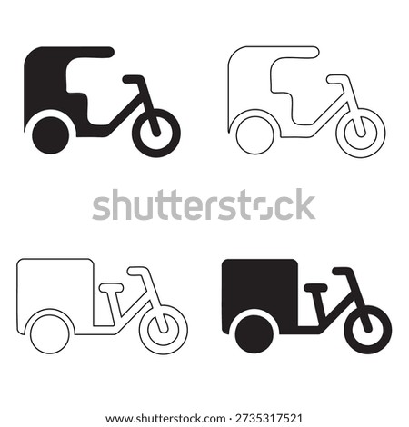 Taxi and Tuk Tuk Icon Set Flat and Line Vector