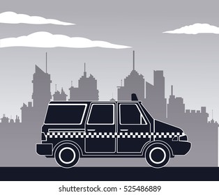 taxi van car side view town background