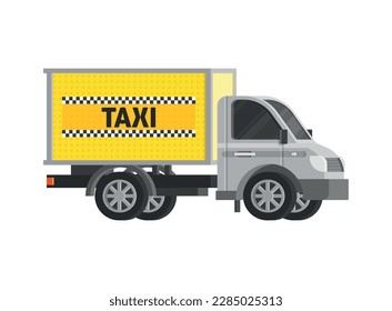 Vista lateral de la camioneta de taxi sobre la ilustración del vector plano de fondo blanco