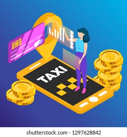 Taxi vector car illustration. Transport icon, symbol of transportation. Vehicle traffic banner design. Speed delivery.