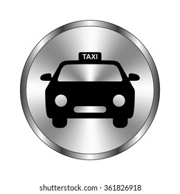 taxi - vector icon;  metal button