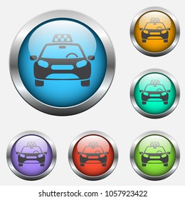 taxi vector icon on color glass buttons