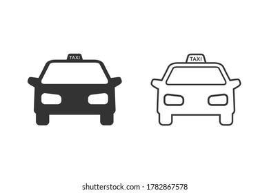 Icono de línea vectorial de taxi establecido en blanco